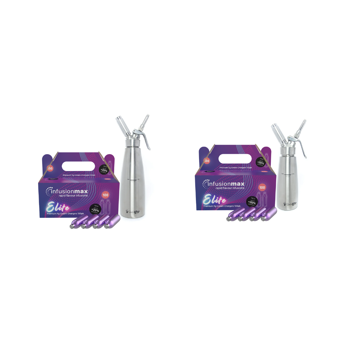 InfusionMax Elite 100-Pack 9g Cream Chargers + QuickWhip PRO Stainless Steel Dispenser Bundle